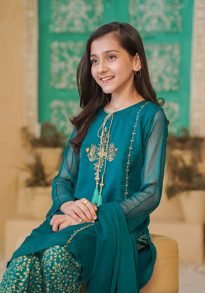 Chiffon Hand Work 3 Pc Suit - Wear Ochre