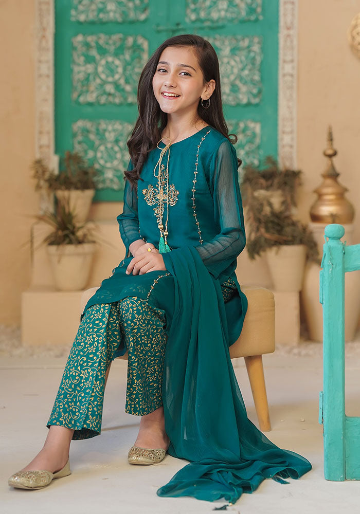 Chiffon Hand Work 3 Pc Suit - Wear Ochre