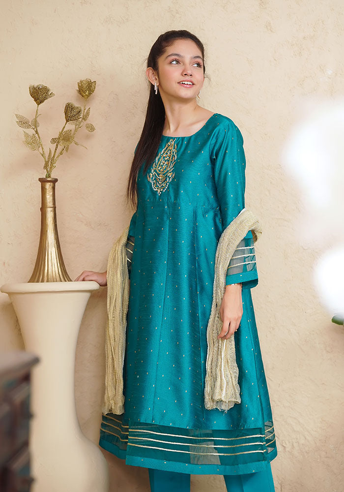 Paper Cotton Hand Work 3 Pc Suit - Wear Ochre