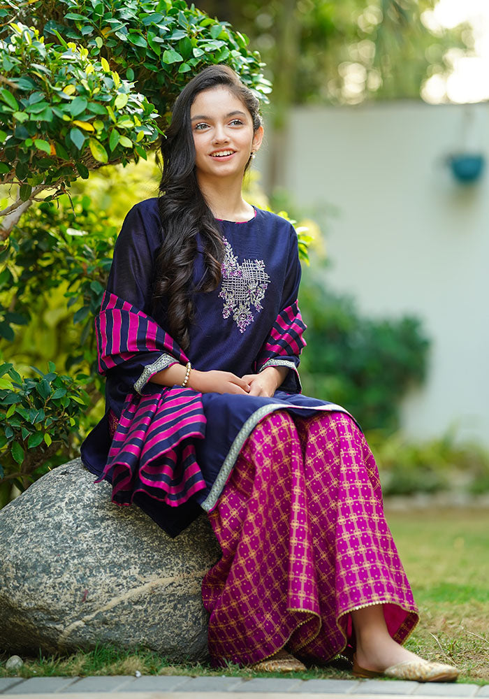 Cotton Net Hand Work 3 Pc Suit - Wear Ochre