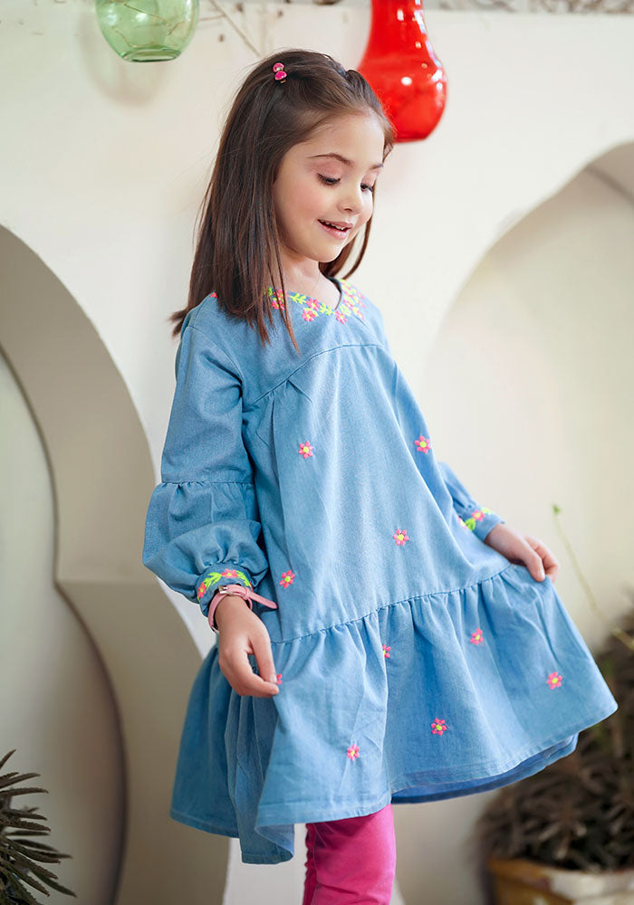 Denim Embroidered Kurta - Wear Ochre