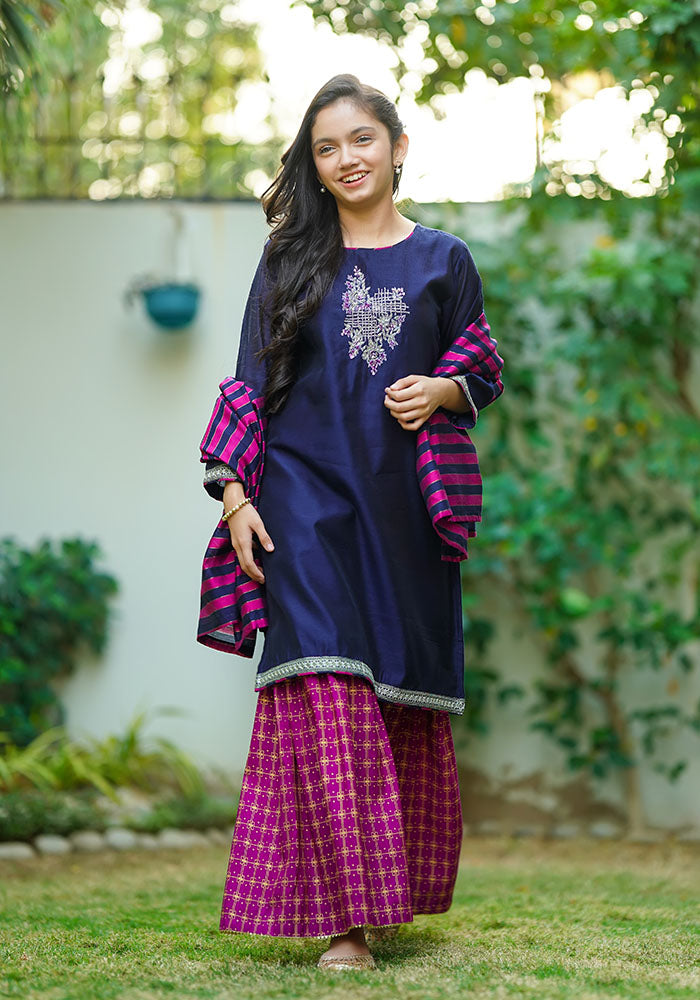 Cotton Net Hand Work 3 Pc Suit - Wear Ochre