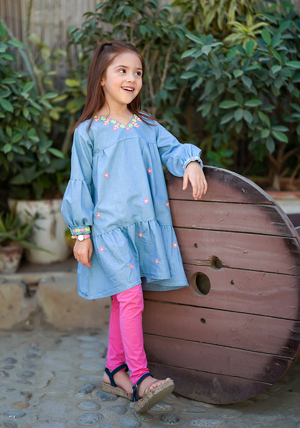 Denim Embroidered Kurta - Wear Ochre