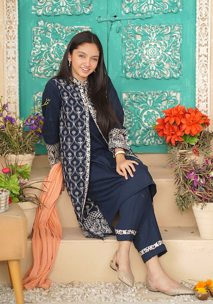 Cotton Embroidered 3 Pc Suit - Wear Ochre