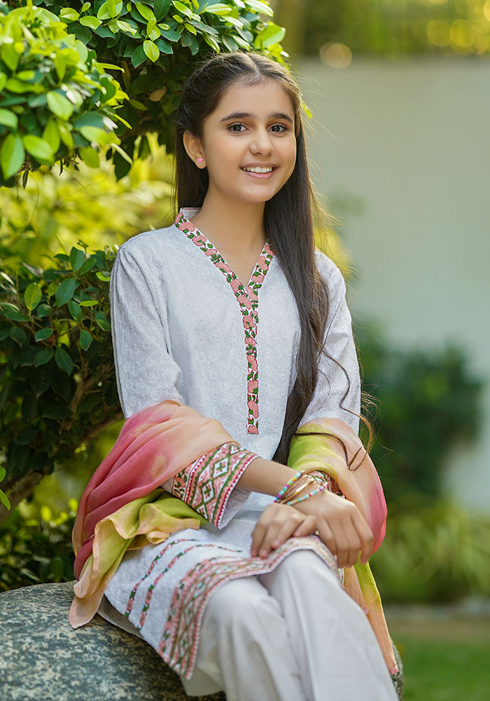 Chikan Kari Printed 3 Pc Suit - Wear Ochre
