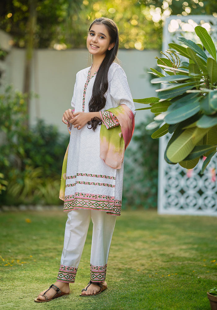 Chikan Kari Printed 3 Pc Suit - Wear Ochre