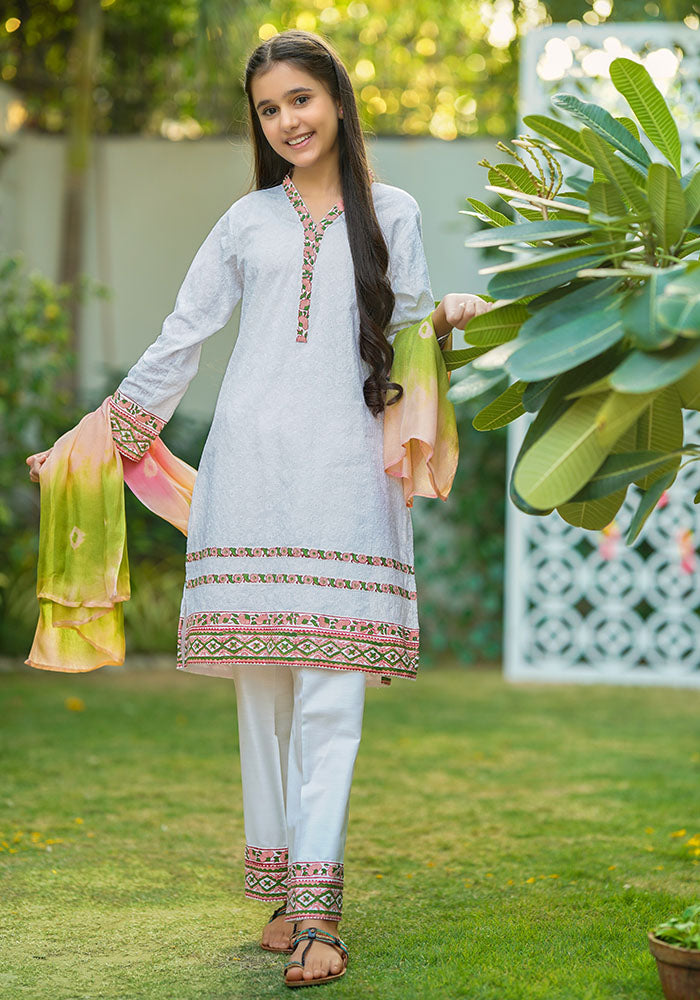Chikan Kari Printed 3 Pc Suit - Wear Ochre