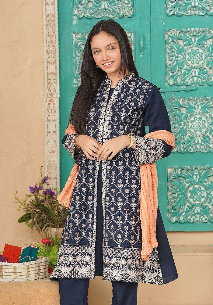 Cotton Embroidered 3 Pc Suit - Wear Ochre
