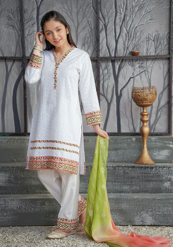 Chikan Kari Printed 3 Pc Suit - Wear Ochre