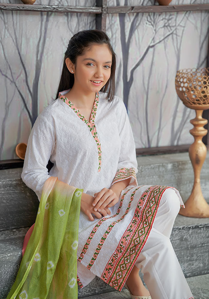 Chikan Kari Printed 3 Pc Suit - Wear Ochre