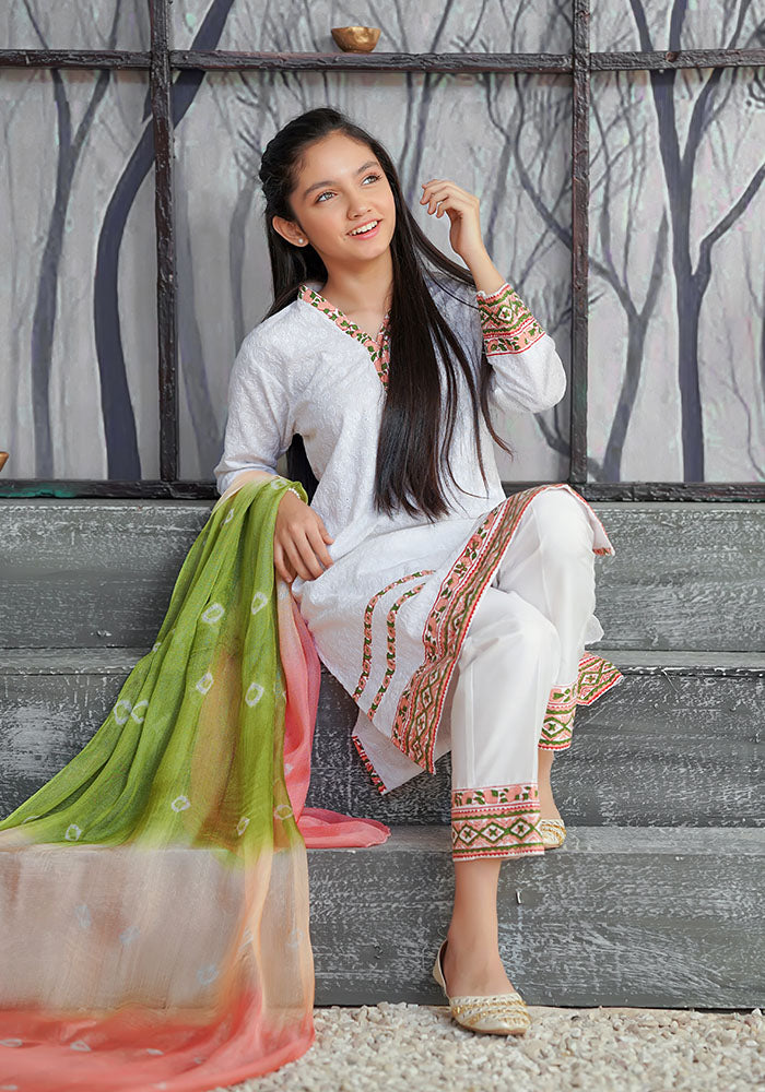 Chikan Kari Printed 3 Pc Suit - Wear Ochre