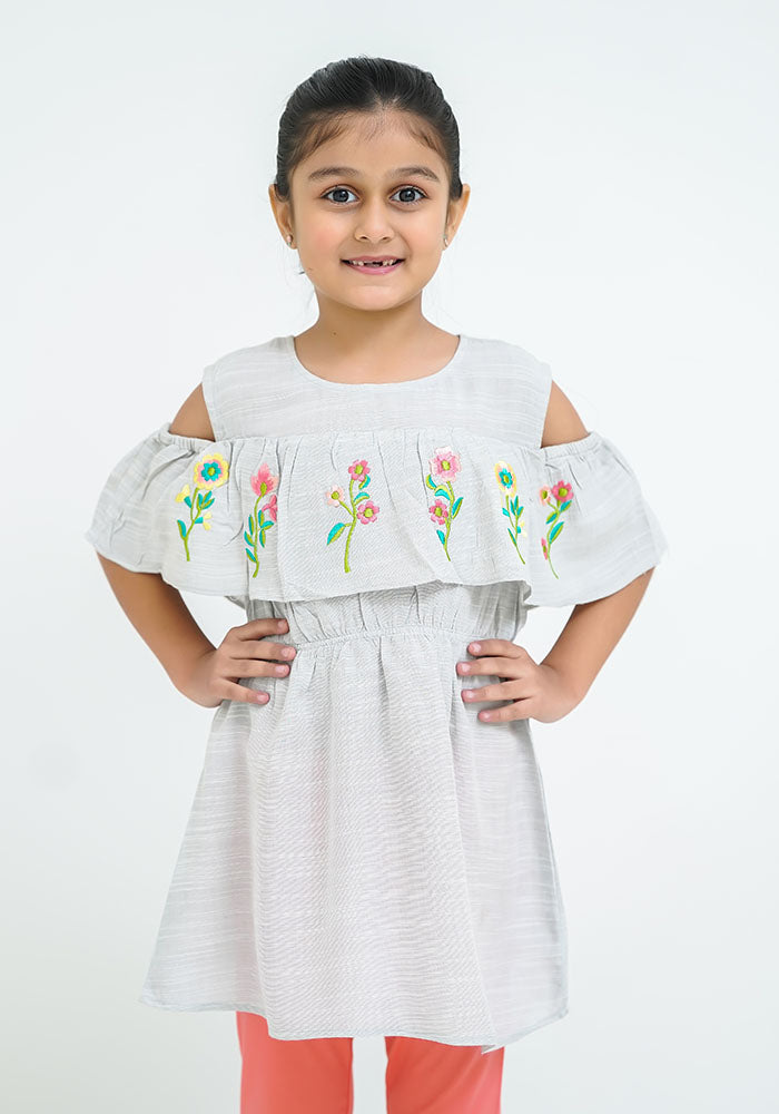 Chambray Embroidered Top - Wear Ochre