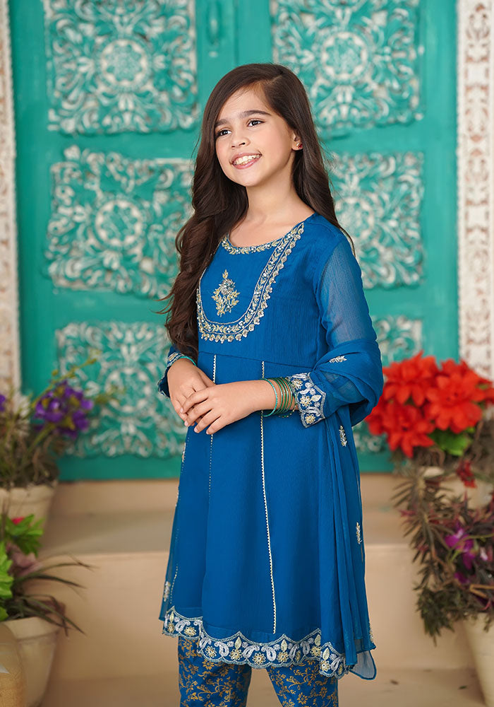 Chiffon Hand Work 3 Pc Suit - Wear Ochre
