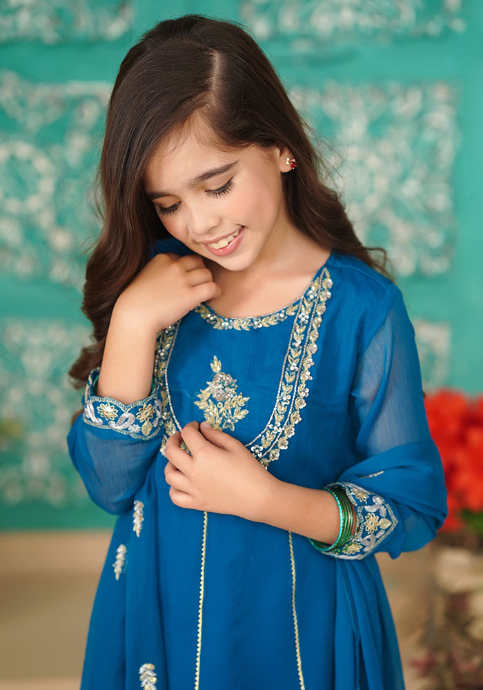 Chiffon Hand Work 3 Pc Suit - Wear Ochre