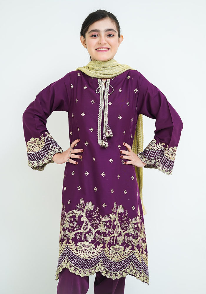 Cotton Embroidered 3 Pc Suit - Wear Ochre