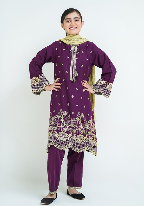 Cotton Embroidered 3 Pc Suit