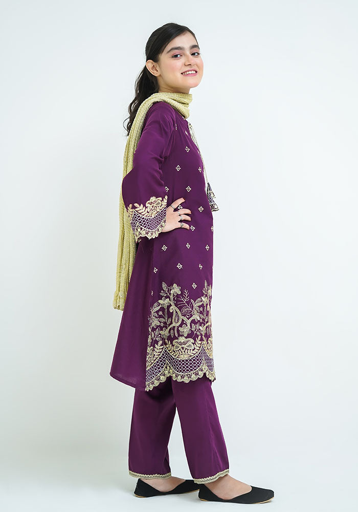 Cotton Embroidered 3 Pc Suit - Wear Ochre