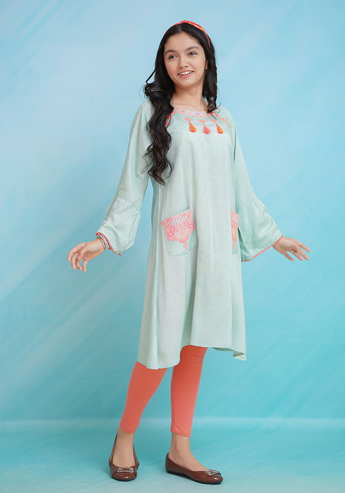 Chambray Cotton Embroidered Top - Wear Ochre