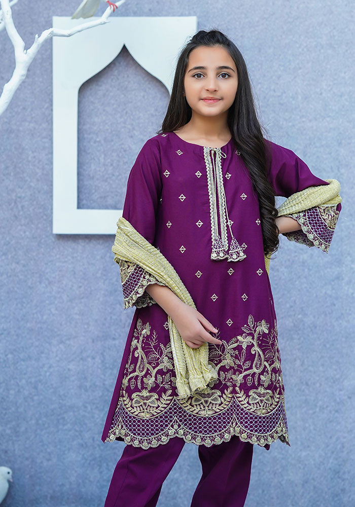 Cotton Embroidered 3 Pc Suit - Wear Ochre