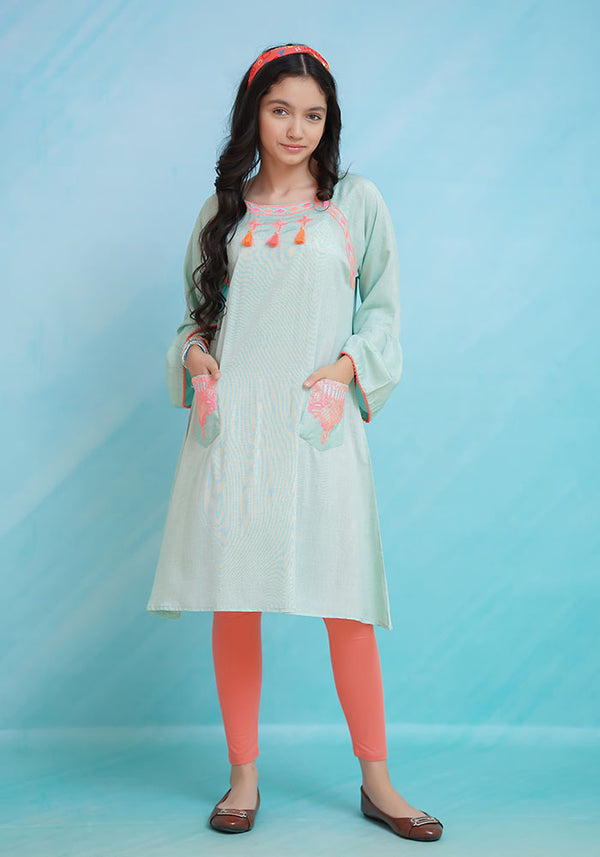 Chambray Cotton Embroidered Top - Wear Ochre
