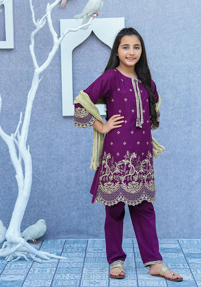 Cotton Embroidered 3 Pc Suit - Wear Ochre