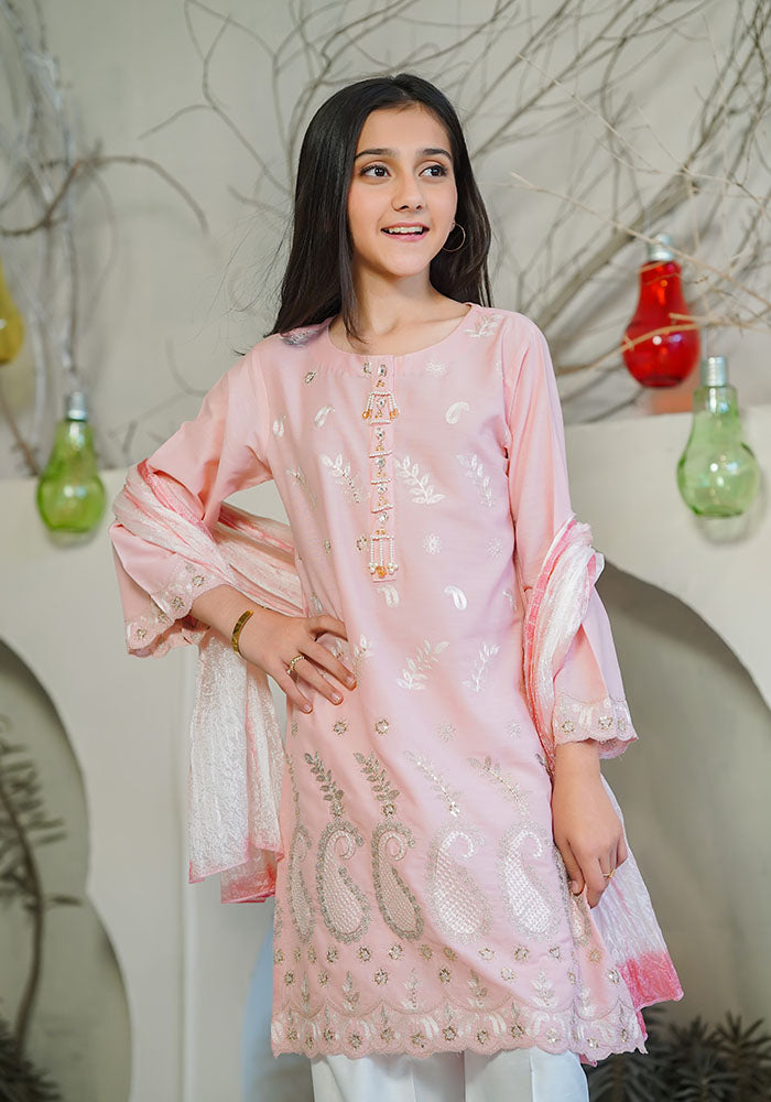 Cotton Embroidered 3 Pc Suit - Wear Ochre