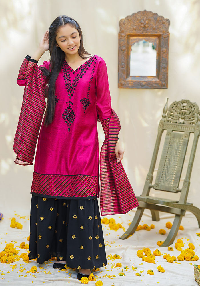 Cotton Net Hand Work 3 Pc Suit - Wear Ochre