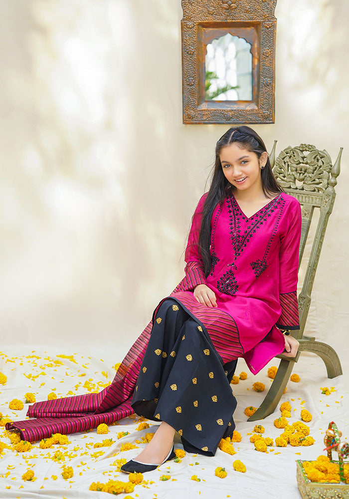 Cotton Net Hand Work 3 Pc Suit - Wear Ochre