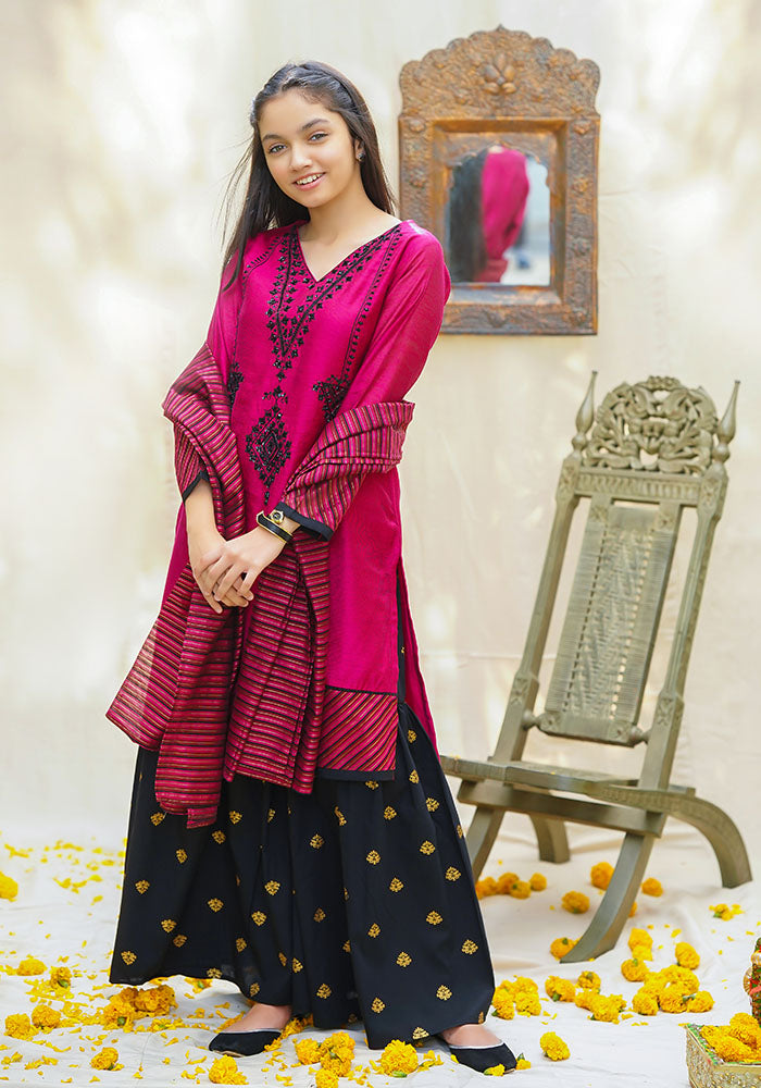 Cotton Net Hand Work 3 Pc Suit - Wear Ochre
