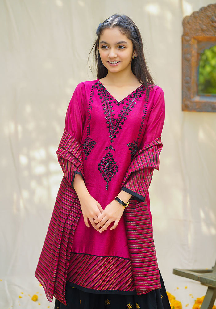 Cotton Net Hand Work 3 Pc Suit - Wear Ochre