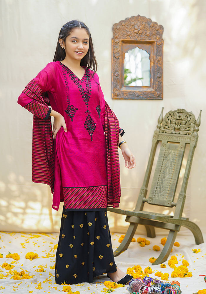 Cotton Net Hand Work 3 Pc Suit - Wear Ochre