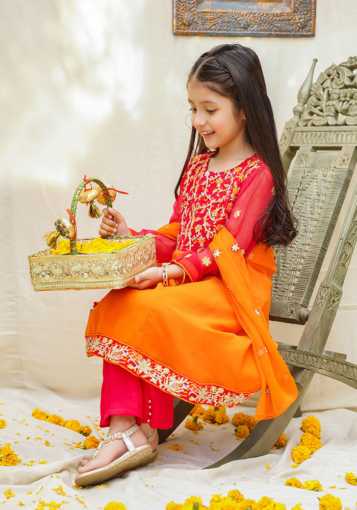 Chiffon Embroidered 3 Pc Suit - Wear Ochre