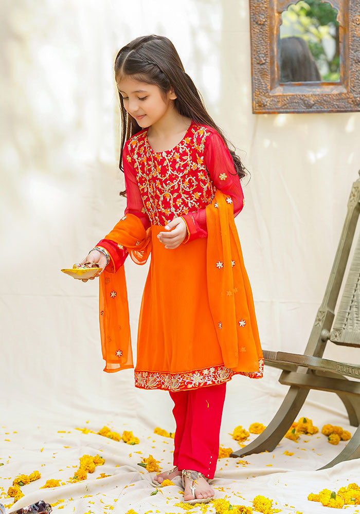 Chiffon Embroidered 3 Pc Suit - Wear Ochre