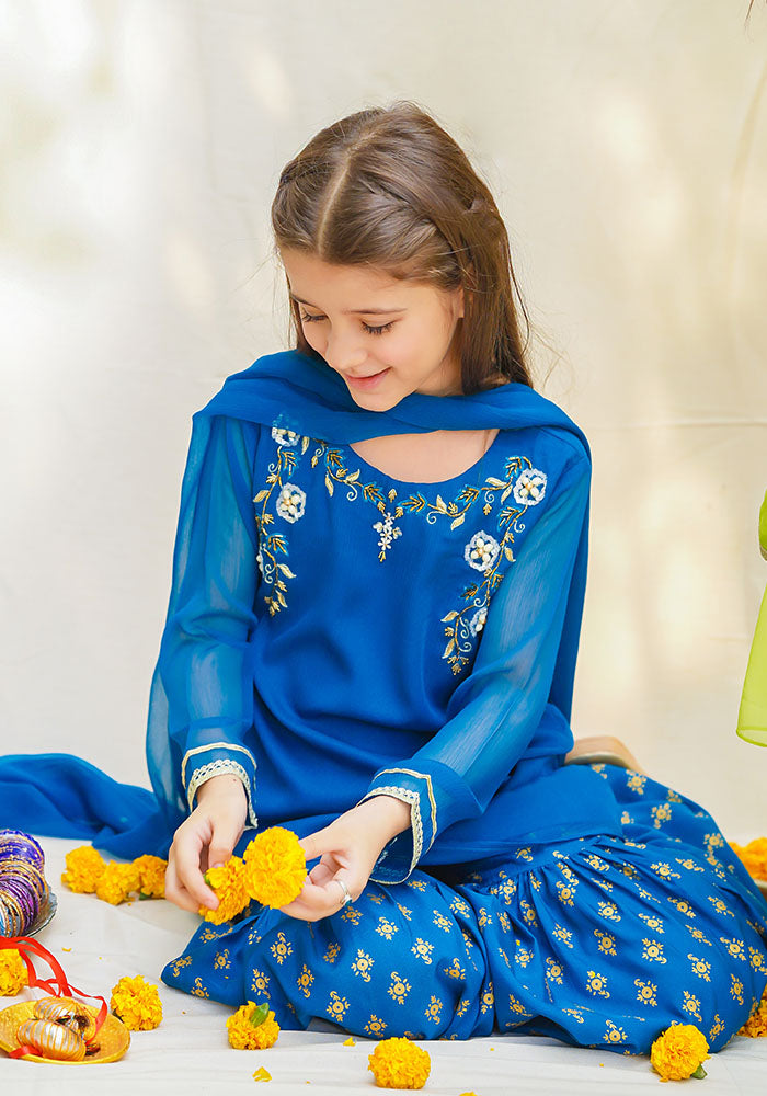 Chiffon Hand Work 3 Pc Suit - Wear Ochre