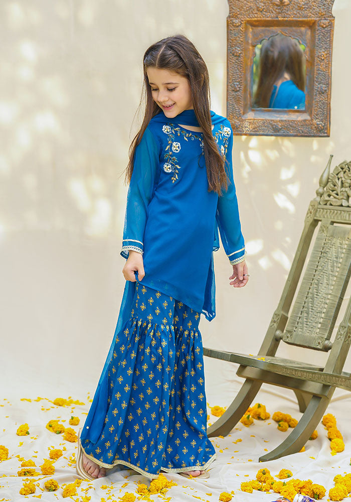 Chiffon Hand Work 3 Pc Suit - Wear Ochre