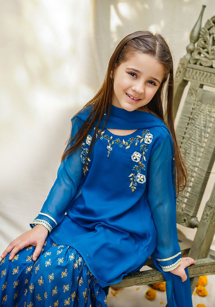 Chiffon Hand Work 3 Pc Suit - Wear Ochre