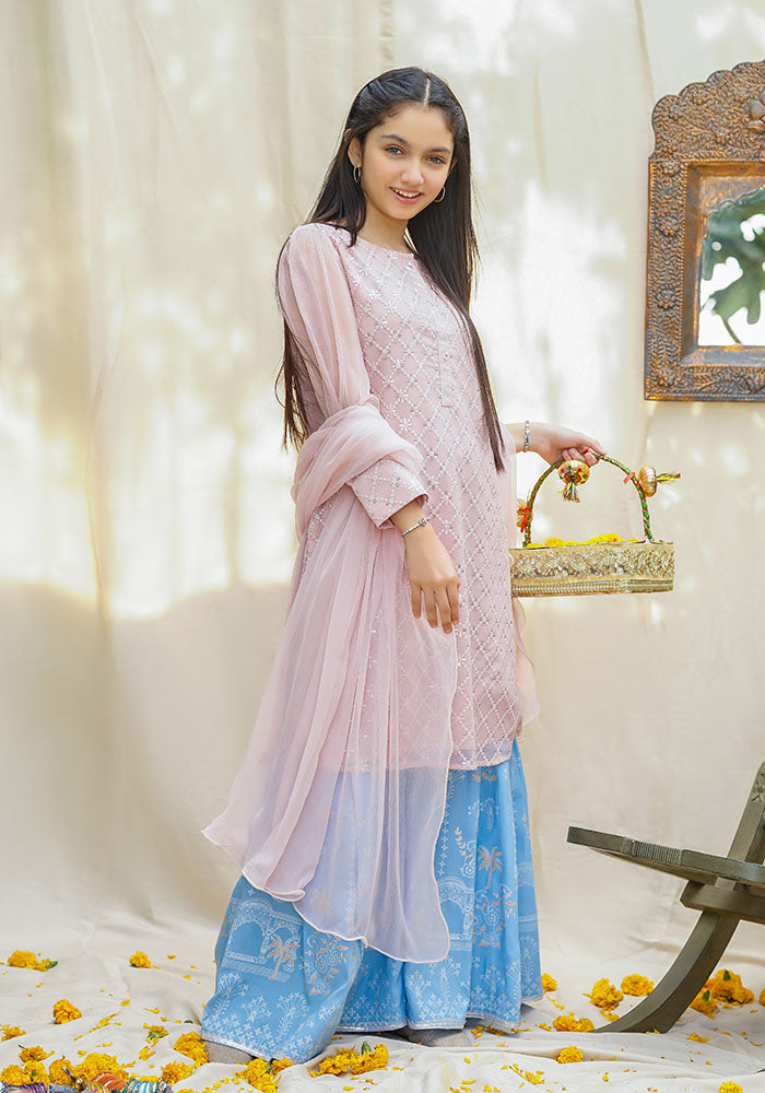 Chiffon Embroidered 3 Pc Suit - Wear Ochre