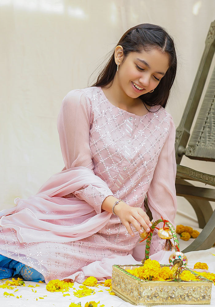 Chiffon Embroidered 3 Pc Suit - Wear Ochre