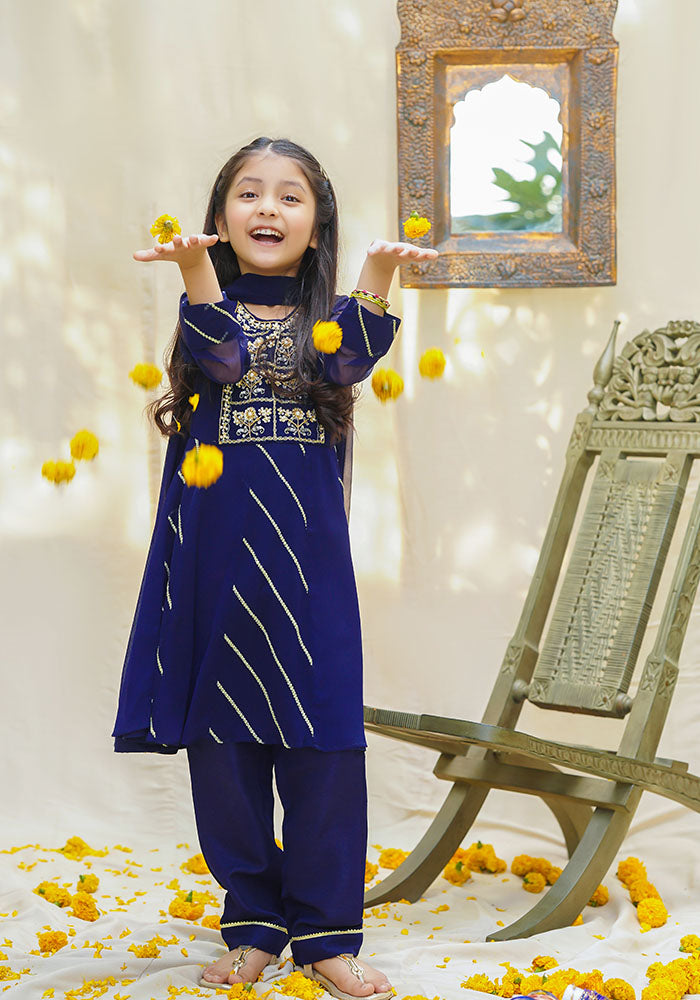 Chiffon Hand Work 3 Pc Suit - Wear Ochre