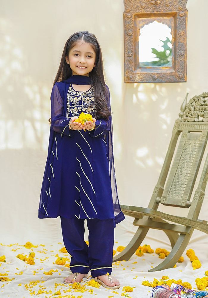 Chiffon Hand Work 3 Pc Suit - Wear Ochre