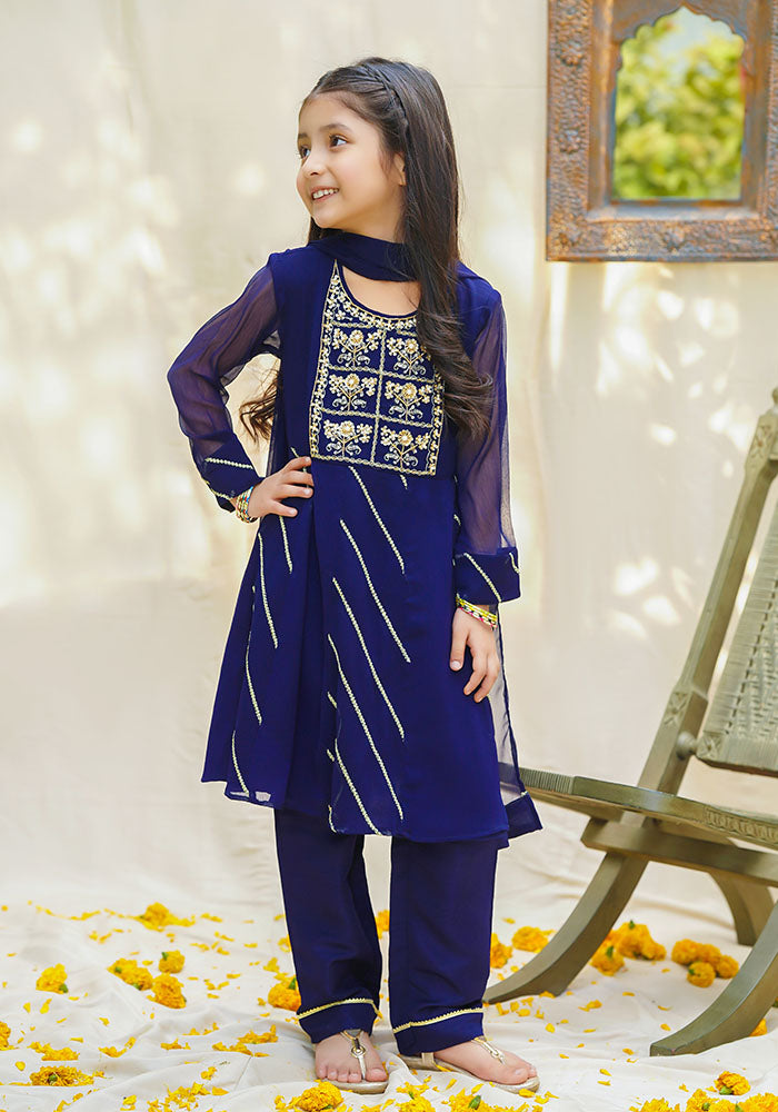 Chiffon Hand Work 3 Pc Suit - Wear Ochre