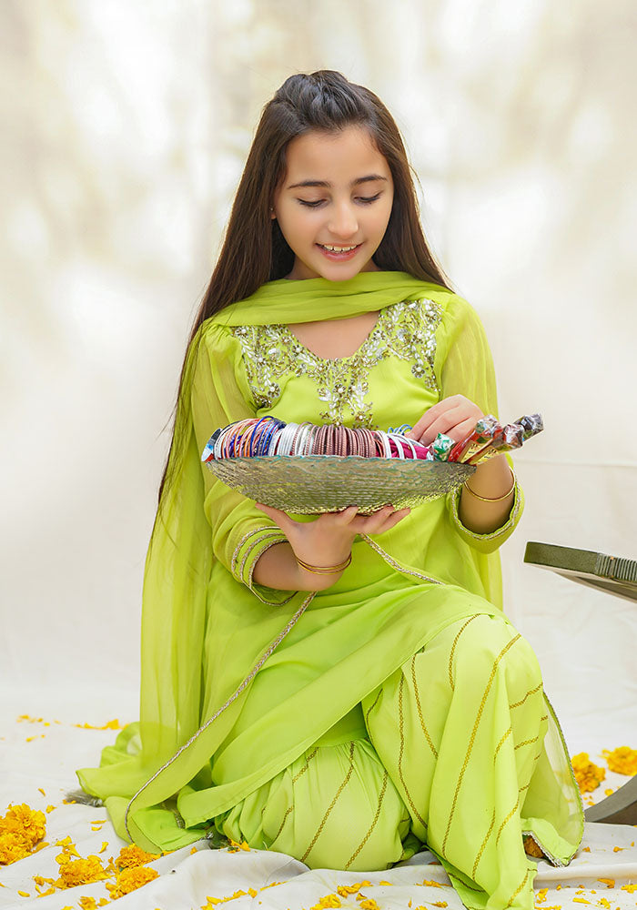 Chiffon Hand Work 3 Pc Suit - Wear Ochre