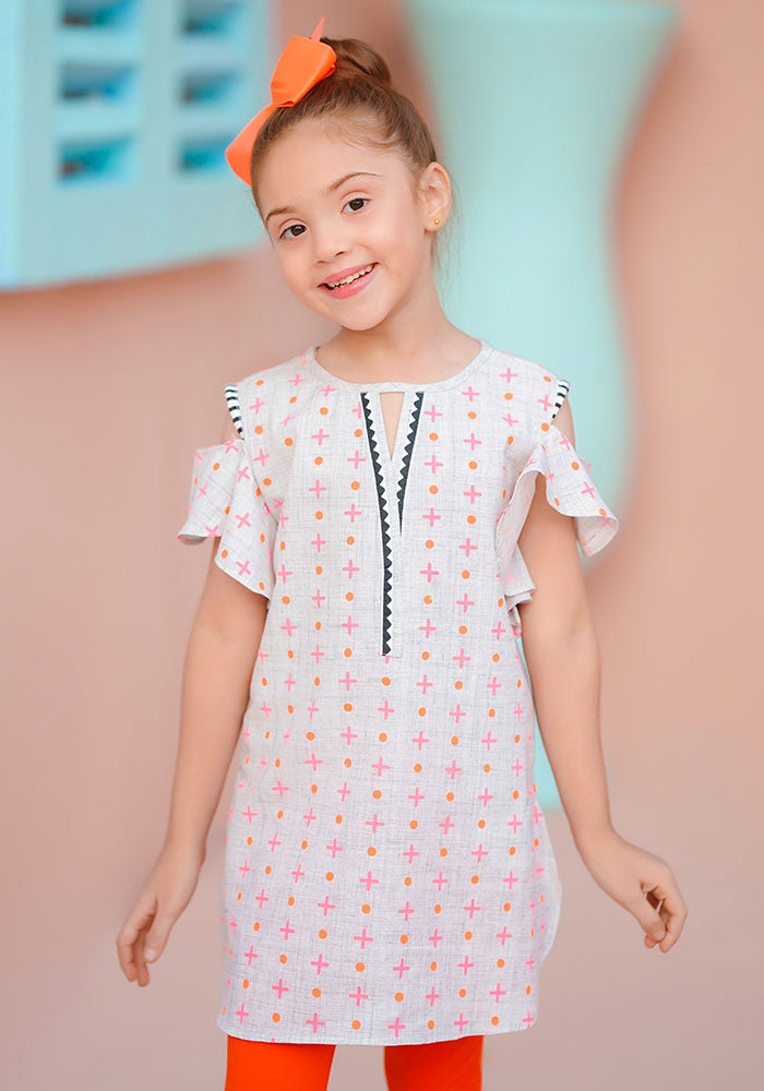 Cotton Chambray Printed Kurta - Wear Ochre