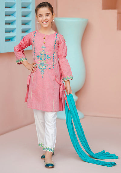 Chambray Embroidered 3 Pc Suit
