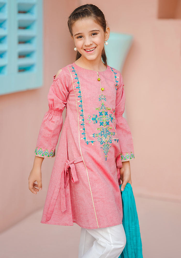 Chambray Embroidered 3 Pc Suit - Wear Ochre