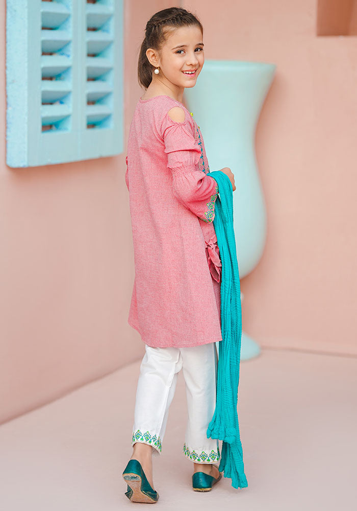 Chambray Embroidered 3 Pc Suit - Wear Ochre