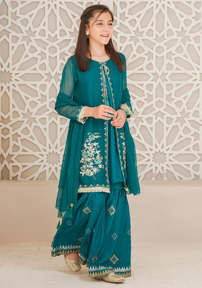 Chiffon Embroidered 3 Pc Suit - Wear Ochre