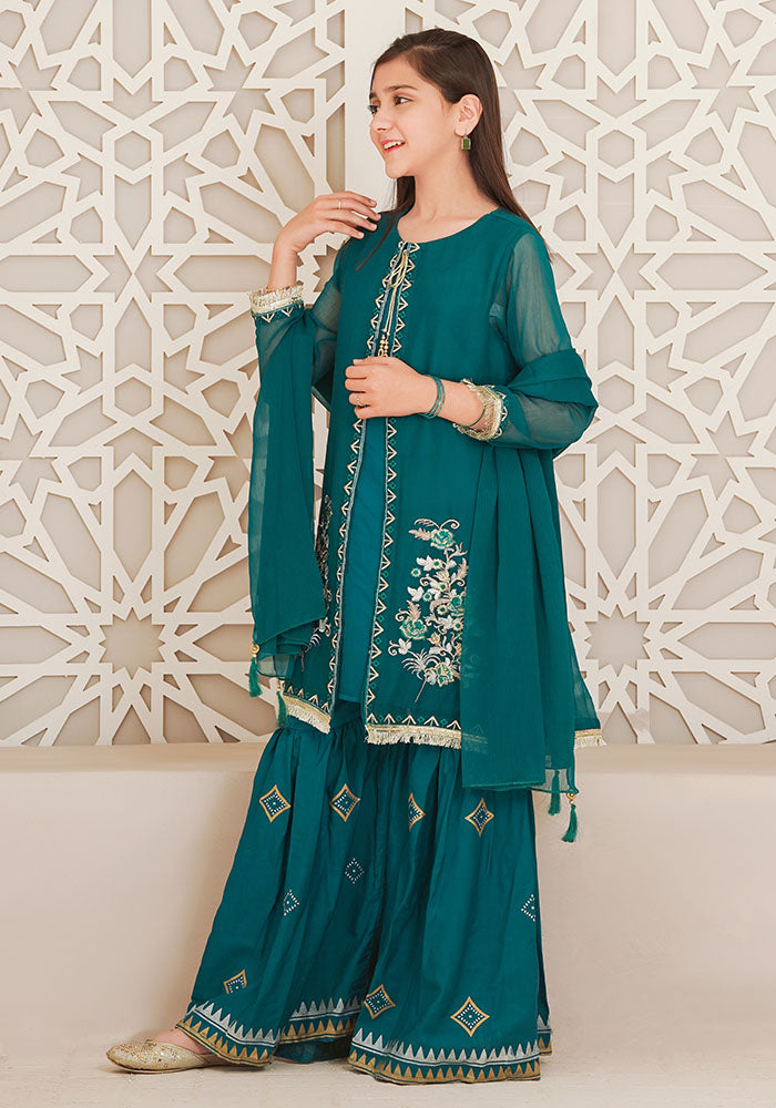 Chiffon Embroidered 3 Pc Suit - Wear Ochre