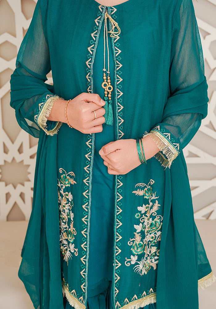 Chiffon Embroidered 3 Pc Suit - Wear Ochre
