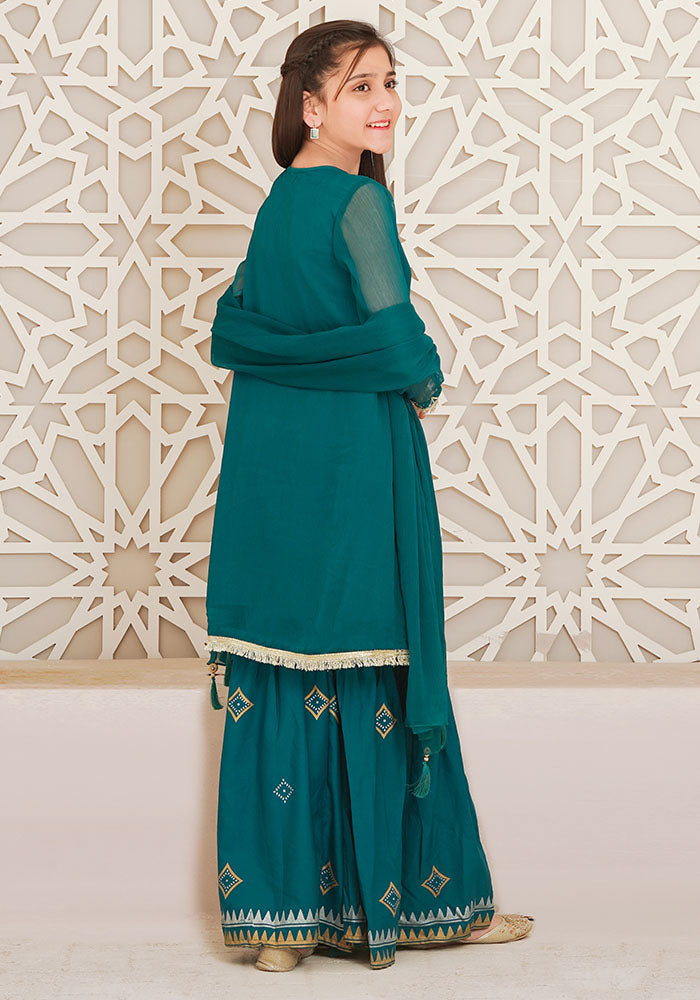 Chiffon Embroidered 3 Pc Suit - Wear Ochre